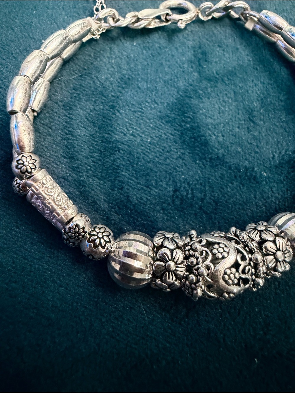 🥀Sterling Silver Floral Bead Double-Strand Bracelet with 🥀FLOWER POWER🥀
